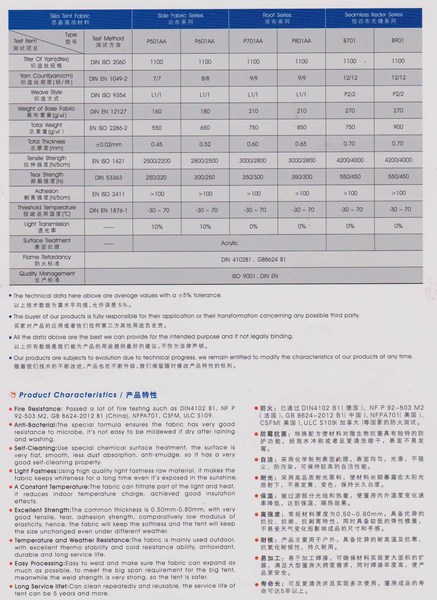 思嘉篷房布B1级防火参数
